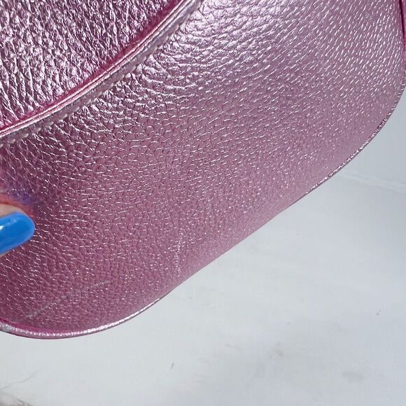 NWOT Eric Javits Pink Metallic Pebbled Leather Crossbody Bag Gold Chain Purse - Picture 11 of 11